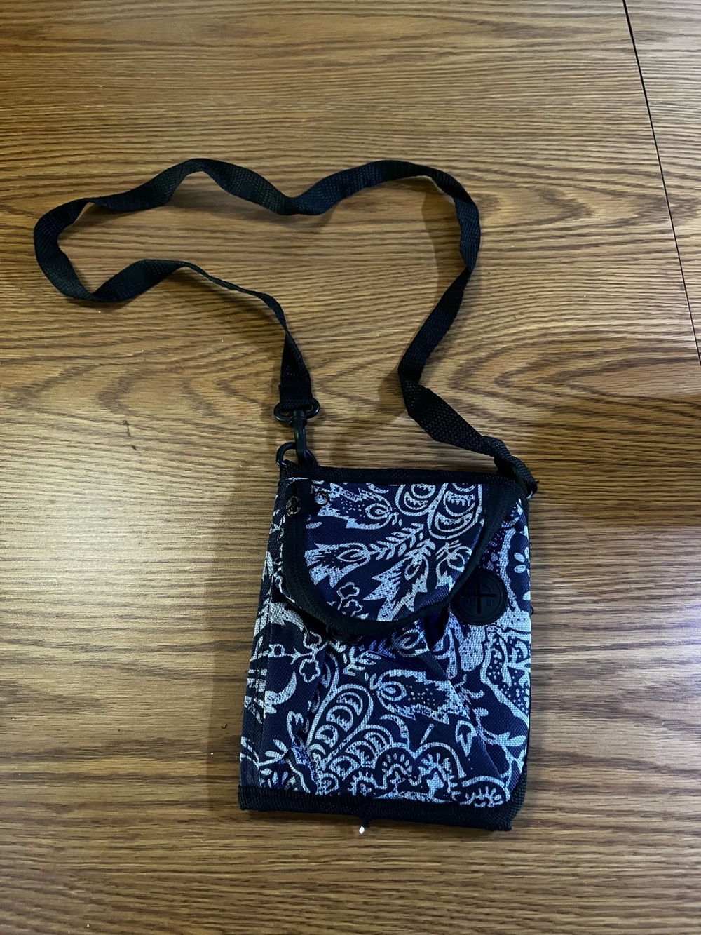 Compact Black and White Paisley Crossbody Bag